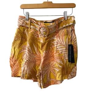 Tahari Linen Belted Shorts Muted Tropical Print 6